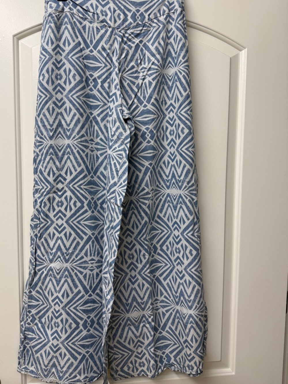 Wide Leg Patterned Palazzo Pants - Blue & White